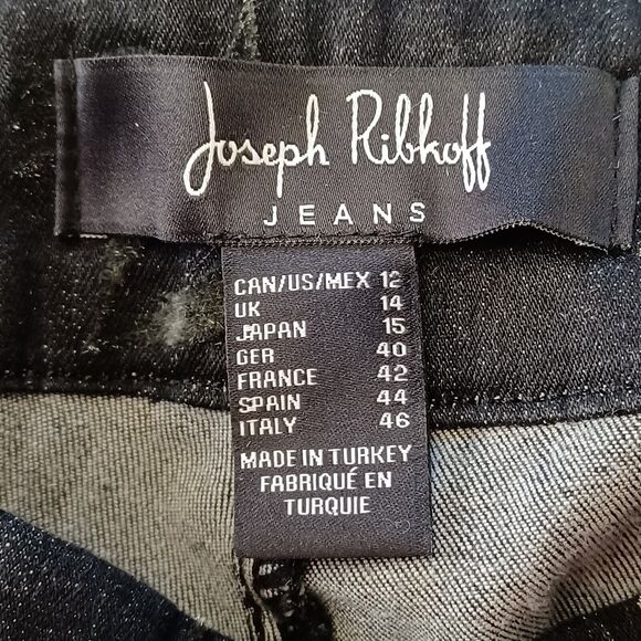 Joseph Ribkoff Jeans 12 Black Floral Velvet Flocked Pull On Stretch Denim Pants - Picture 7 of 10